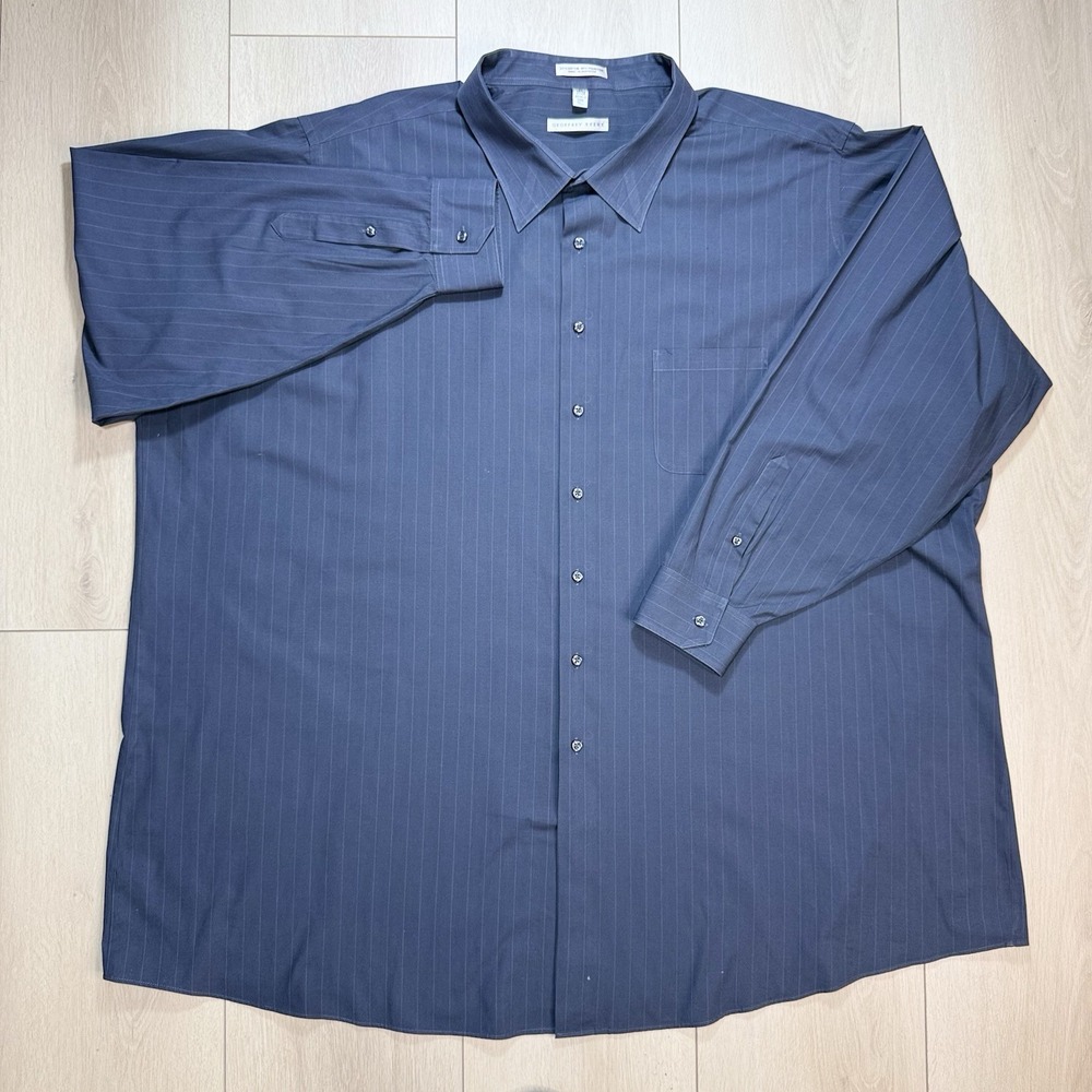 Vintage Y2K Geoffrey Beene Gray Pinstripe‎ Dress Shirt Mens 37/38 Tall Button Up
